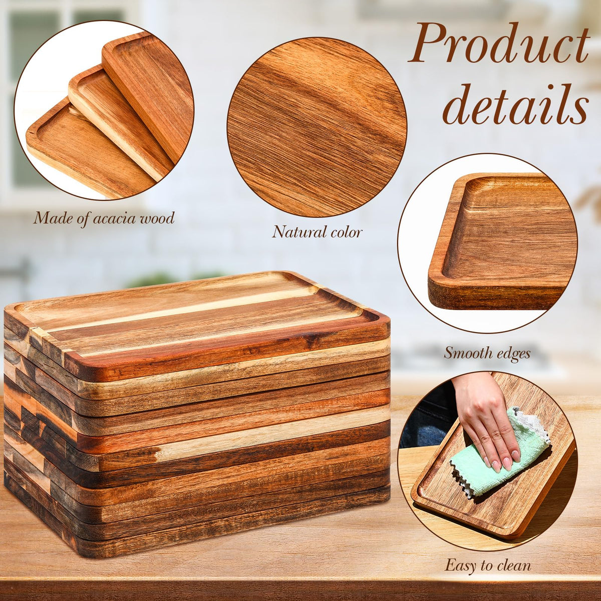 Roshtia acacia wood charcuterie tray shown with appetizers.