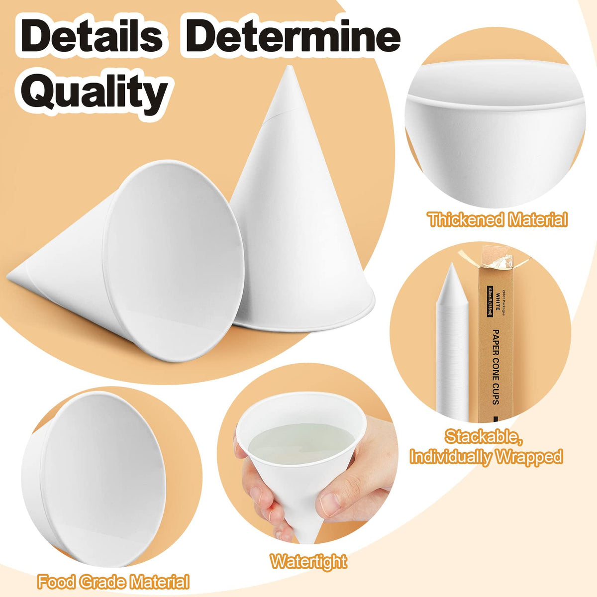 Roshtia leakproof cone cups with rolled rim design for tidy service