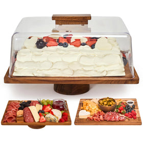 RosiRoli 2-in-1 acacia cake stand with lid offers elegant dessert display and storage.
