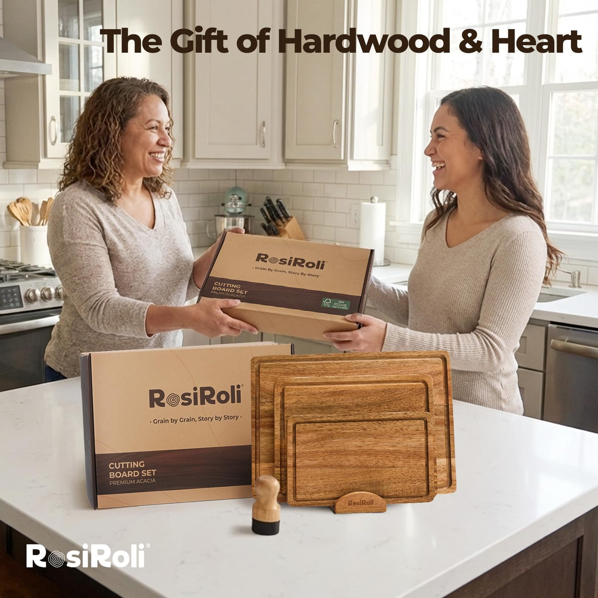 RosiRoli acacia cutting board set of 3 includes oil brush for maintenance