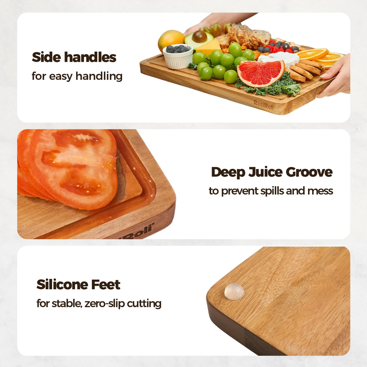 RosiRoli acacia cutting board set of 3 mid-size board for veggies