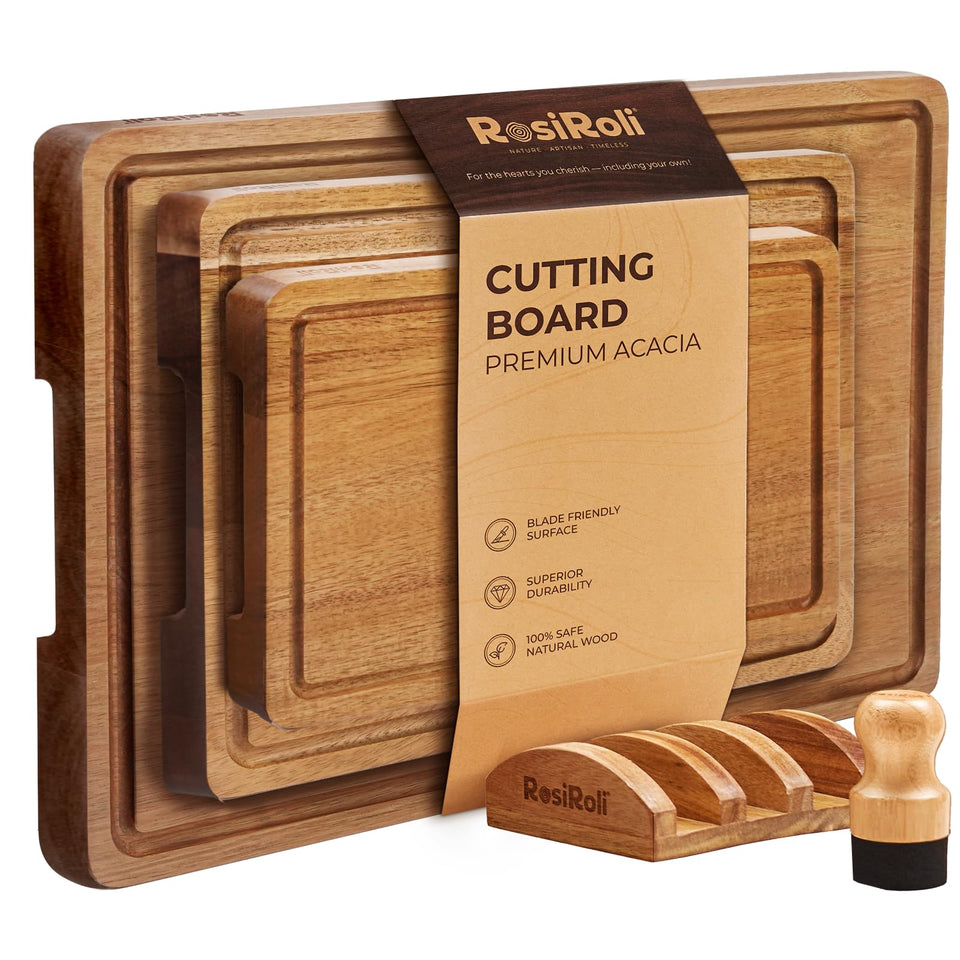 RosiRoli acacia cutting board set of 3 top view for organized prep