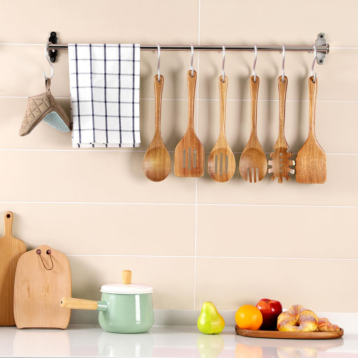 ROSOS acacia wood-slotted spoon for draining liquids during cooking