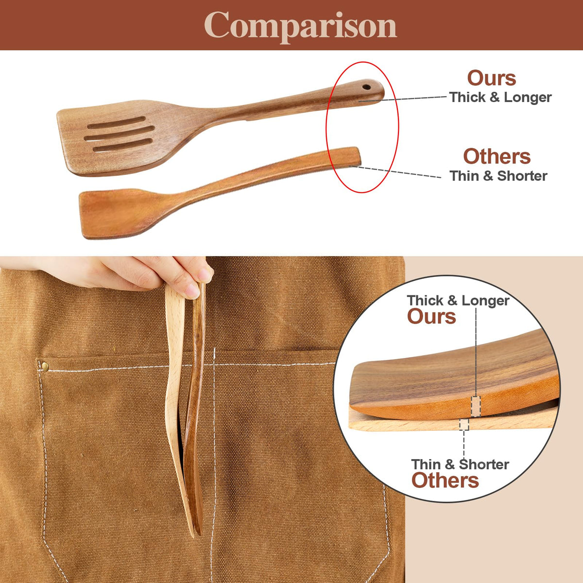 ROSOS acacia wooden spatula for sturdy stirring and scraping