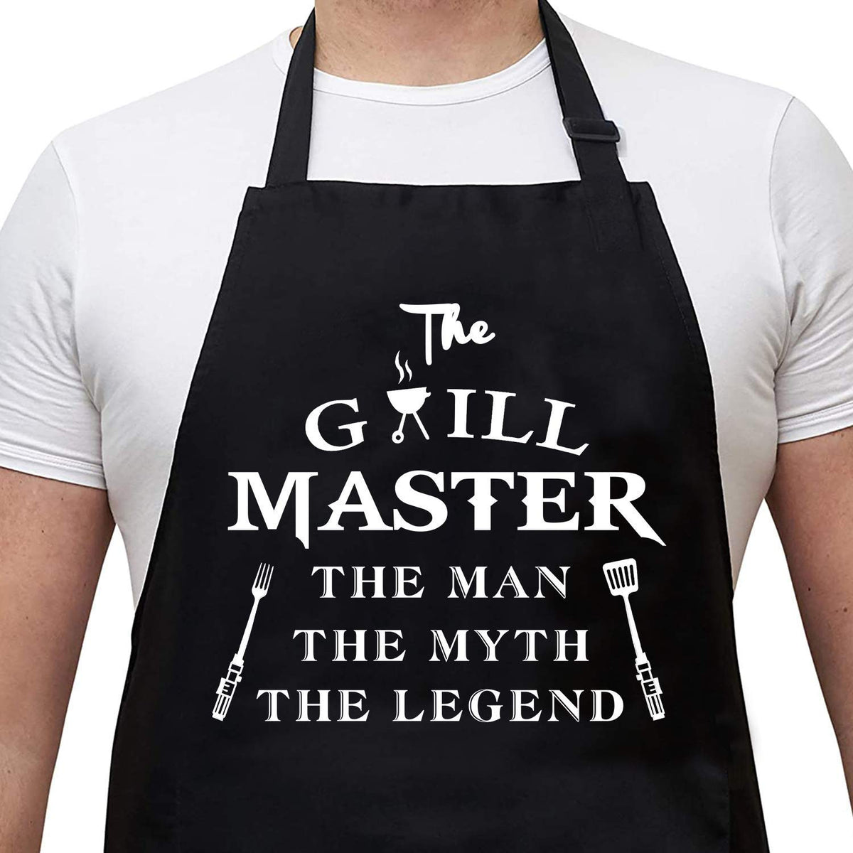 Rosoz funny apron for men with Grill Master design, ideal for barbecues and gifts.