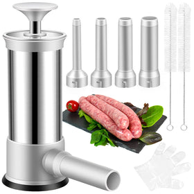 ROSROSE sausage stuffer with four tubes for versatile sausage sizes.