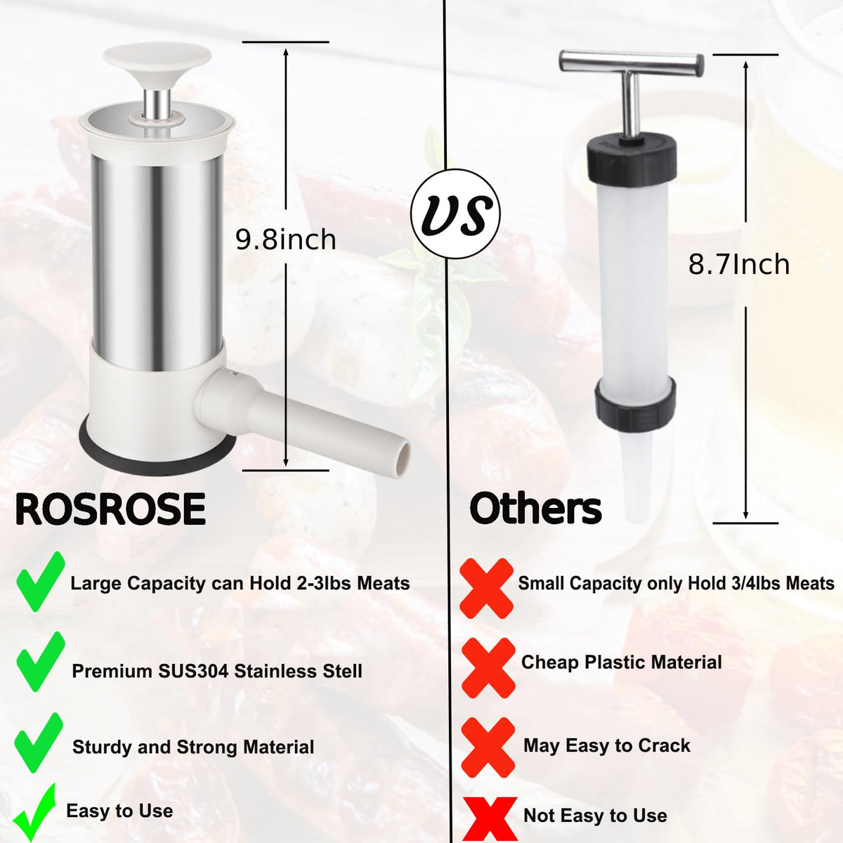 ROSROSE sausage stuffer has a non-slip base to stay steady during filling.