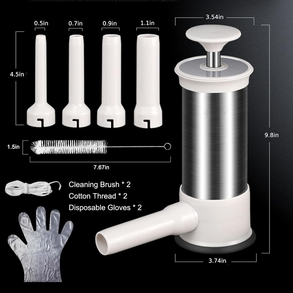 ROSROSE sausage stuffer includes four tubes for various casing options.
