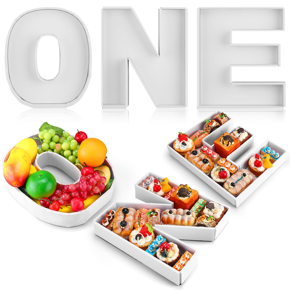 Rossesay 3-piece white letter trays for a 12-inch charcuterie display.