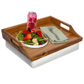 ROSSIE HOME Acacia bed tray lap desk showing compact surface for laptops up to 15.6 inches