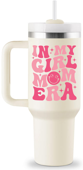 ROSTANTEN Girl Mom 40oz tumbler with vivid pattern for stylish hydration on the go.
