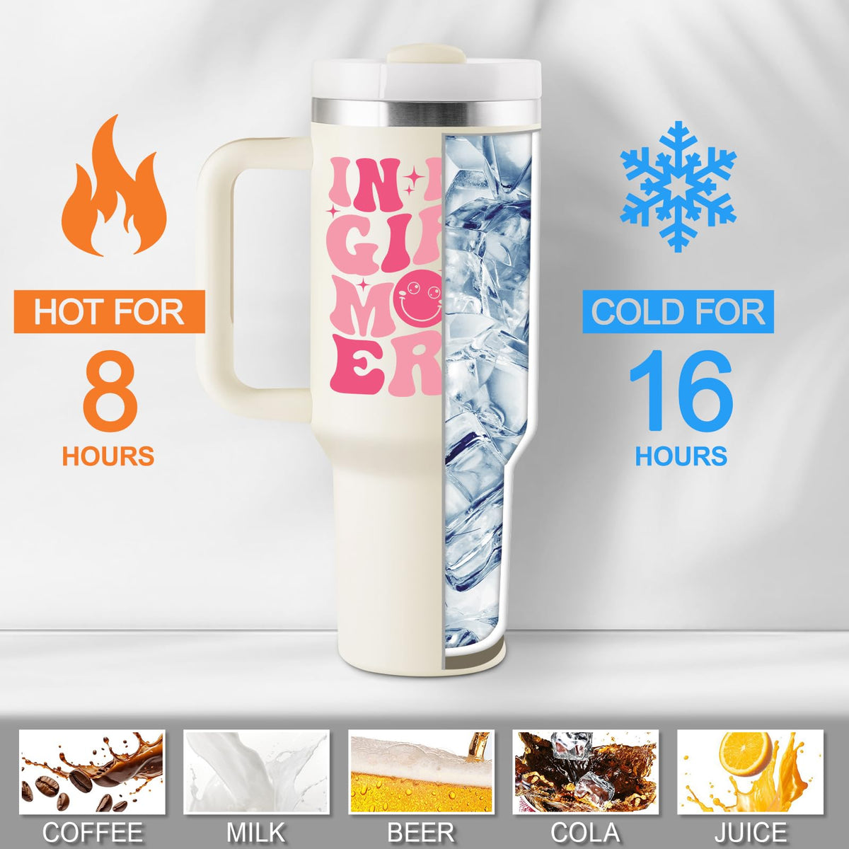 ROSTANTEN vacuum-insulated cup keeps hot or cold drinks for hours.