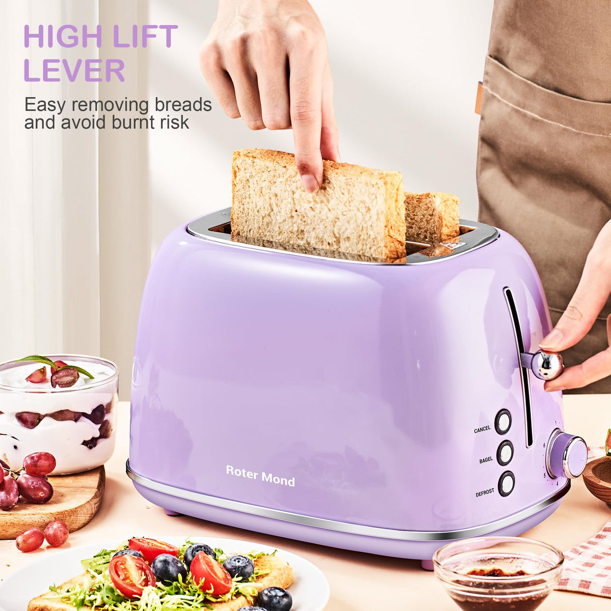 Roter Mond 2-Slice Toaster 6 shade knob for precise browning.