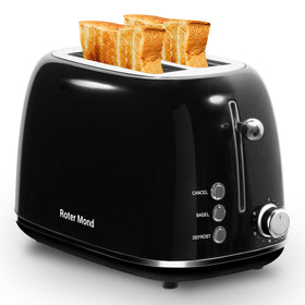 Roter Mond 2-slice toaster front view with retro stainless steel finish, ideal for quick morning toast.