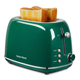 Roter Mond 2-Slice Toaster front view in retro green stainless steel for stylish mornings.