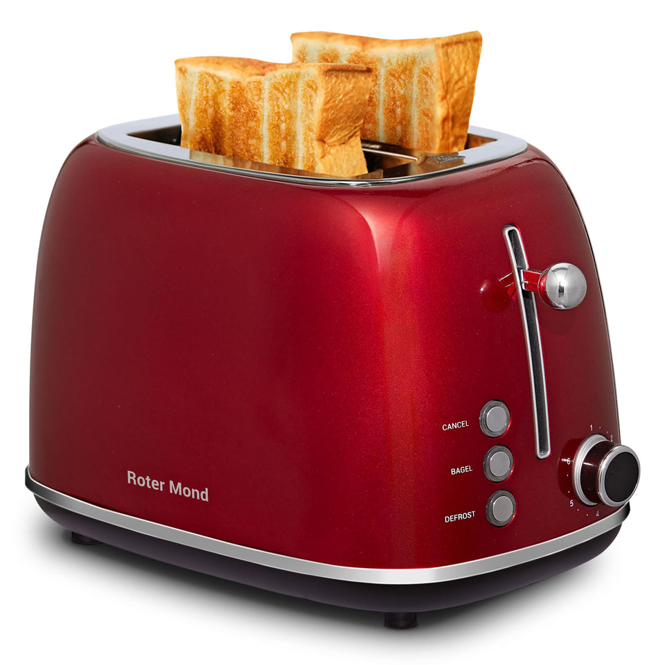 Roter Mond 2-slice toaster front view in red finish