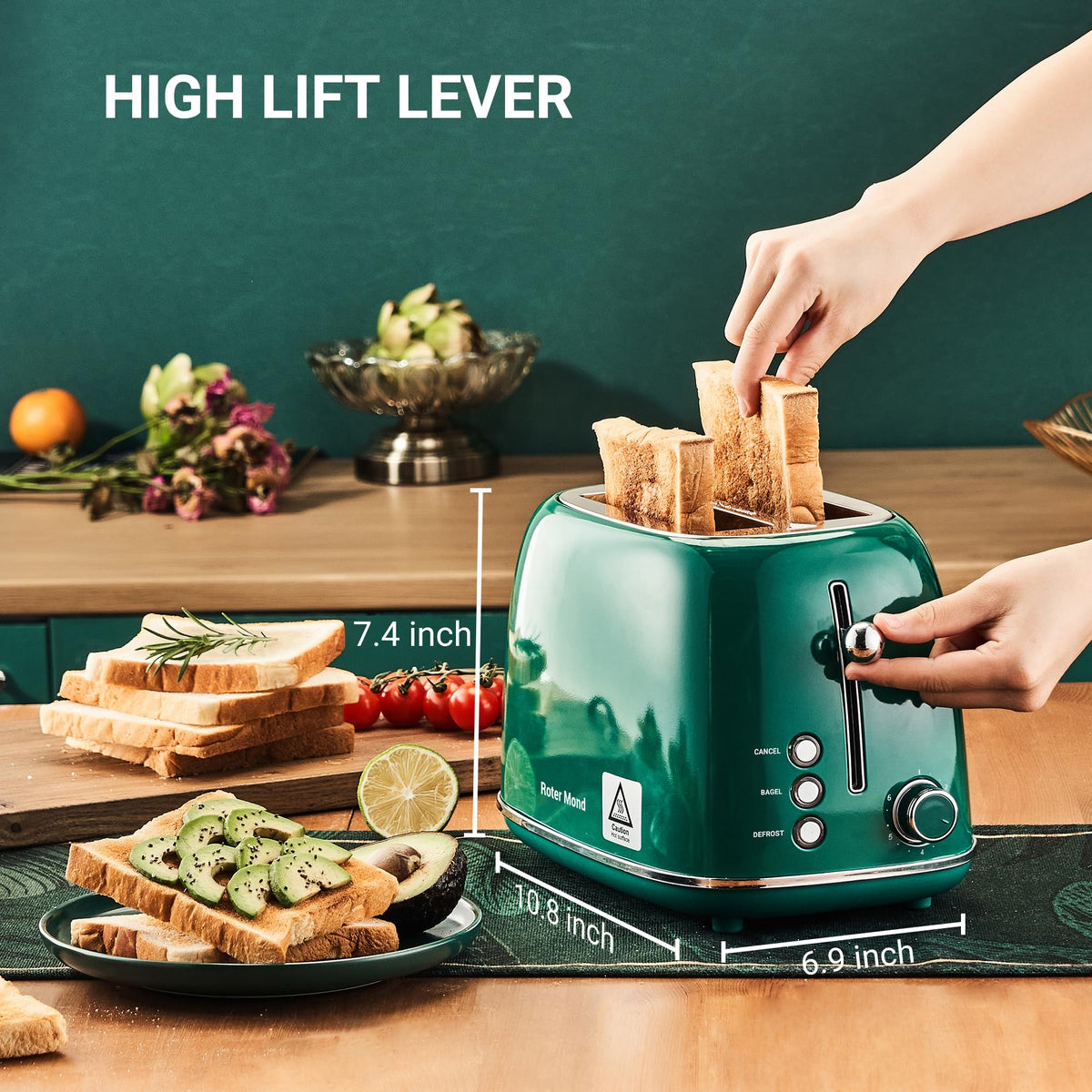 Roter Mond green color finish adds vibrant kitchen accent.