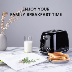 Roter Mond toaster side angle showing compact footprint for small kitchens.