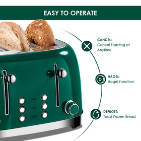 Roter Mond 4-Slice Toaster with 4 slots in green for thick slices