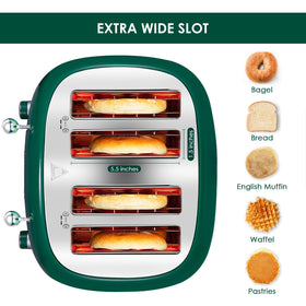 Roter Mond 4-Slice Toaster controls in green highlighting browning levels and options