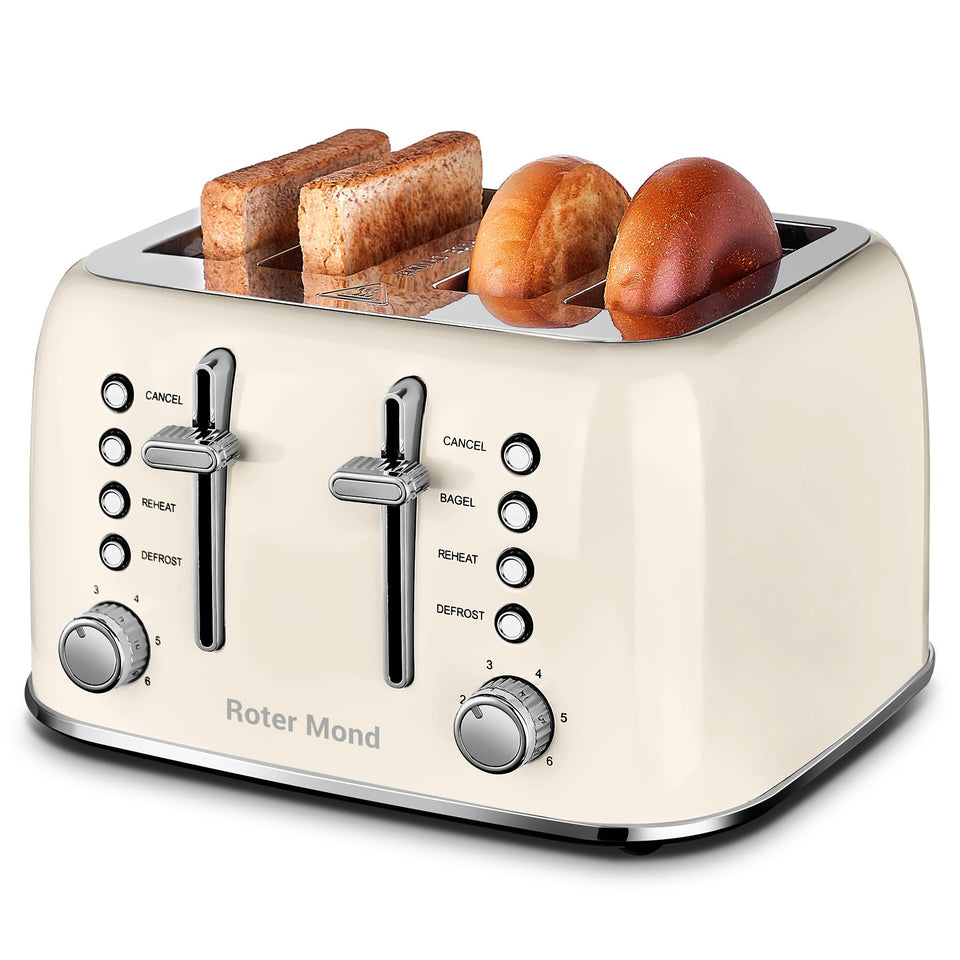 Roter Mond 4-slice toaster with extra-wide slots for bagels and thick bread