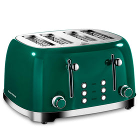 Roter Mond 4-Slice Toaster front view in green with extra-wide slots for bagels and waffles