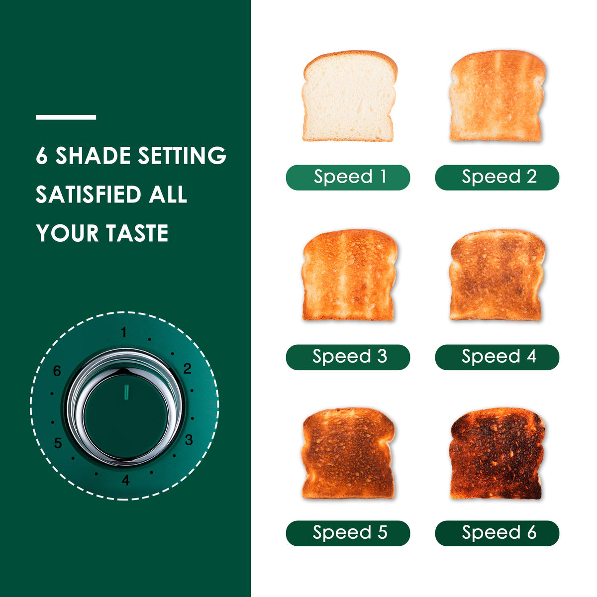 Roter Mond 4-Slice Toaster side view in green showing retro stainless steel finish