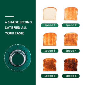 Roter Mond 4-Slice Toaster side view in green showing retro stainless steel finish