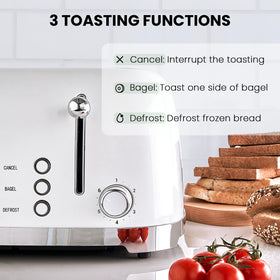 Roter Mond defrost and cancel controls close-up; convenient options for precise toasting.