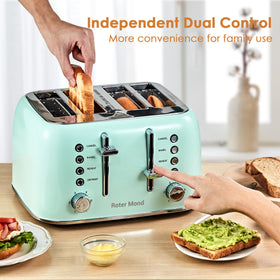Roter Mond aqua green toaster toasting bagels and English muffins evenly