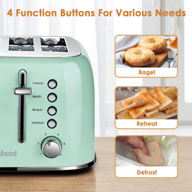 Blue LED indicators on the Roter Mond toaster guide functions