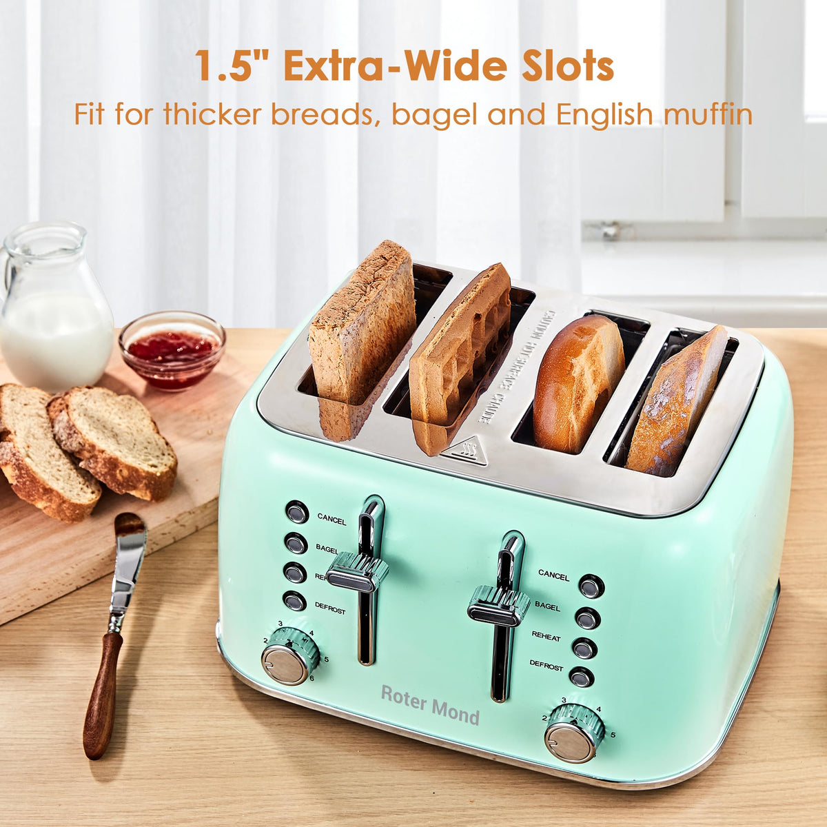 Dual control panels on the Roter Mond toaster for flexible browning