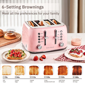 Roter Mond 4-Slice Toaster side panel shows dual independent controls for customized toasting