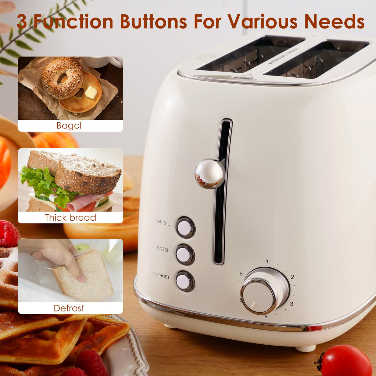 Roter Mond cream toaster control panel highlights 6 shade settings with precision