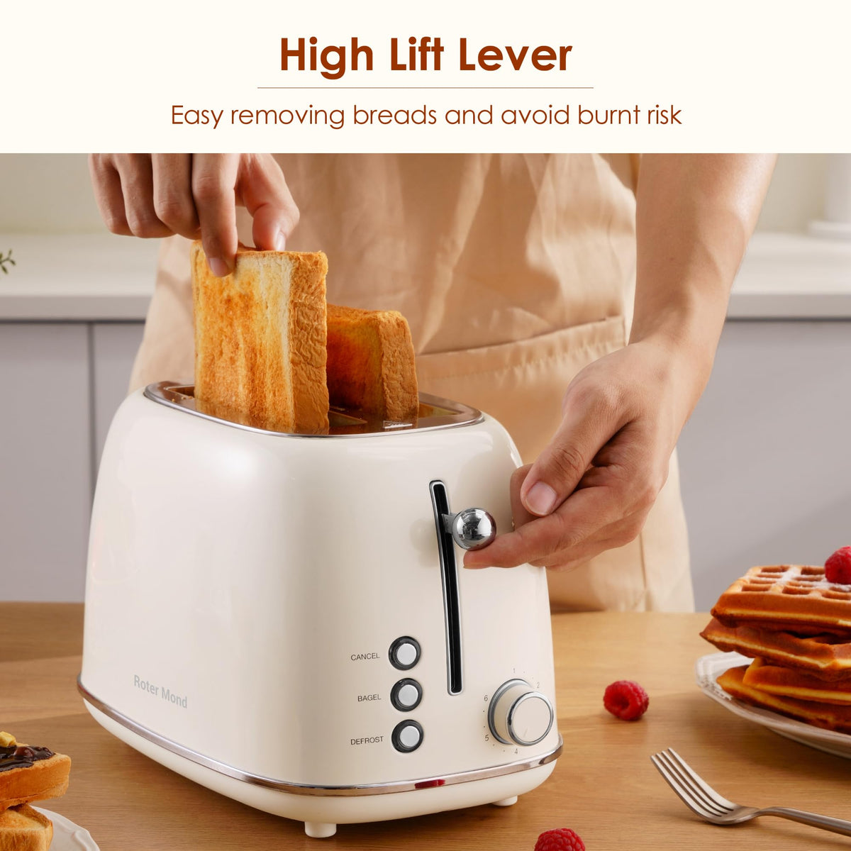 Roter Mond toaster bagel mode image demonstrates one-sided toasting for bagels