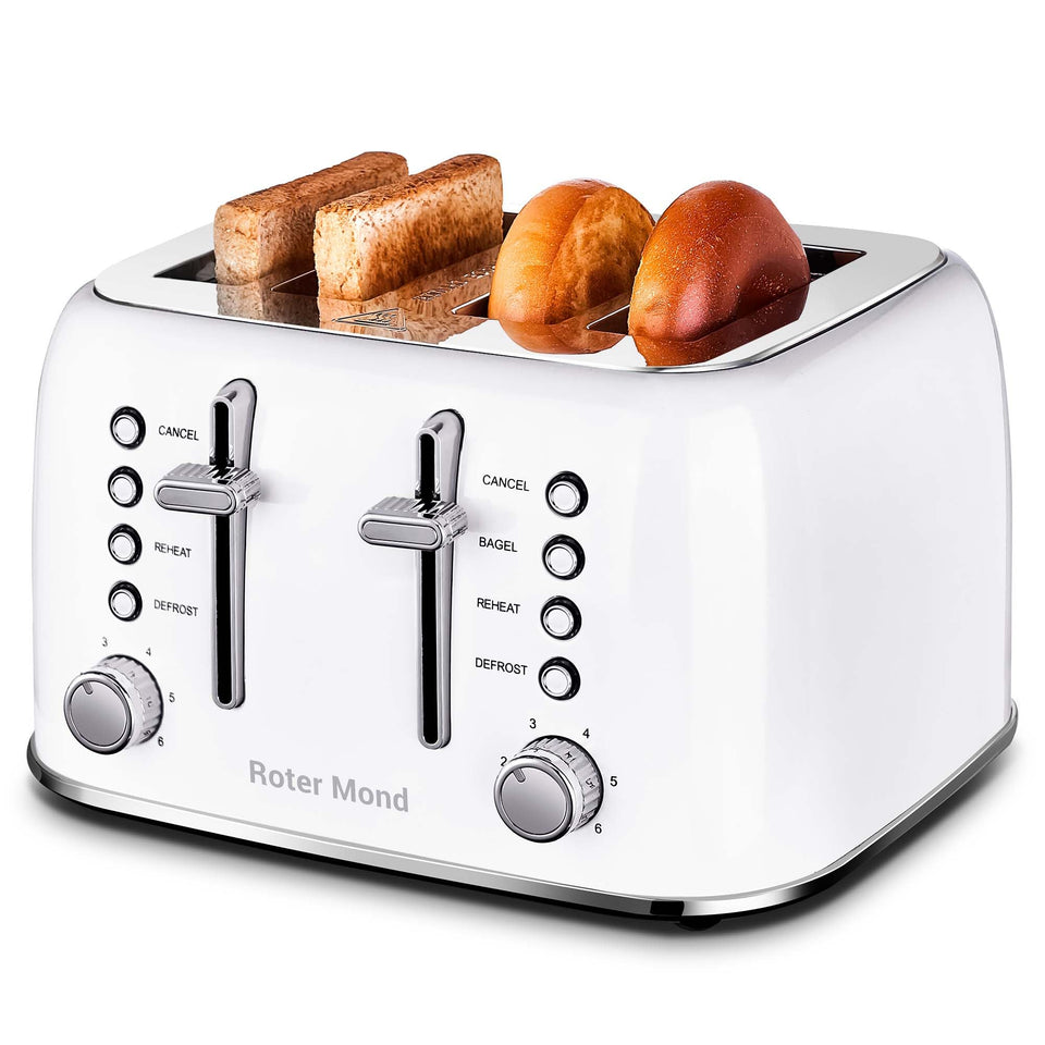 Roter Mond toaster front view in white retro stainless steel for stylish mornings
