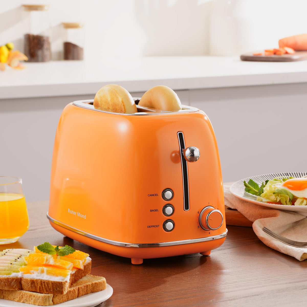 Roter Mond orange finish adds retro aesthetic to modern kitchens.