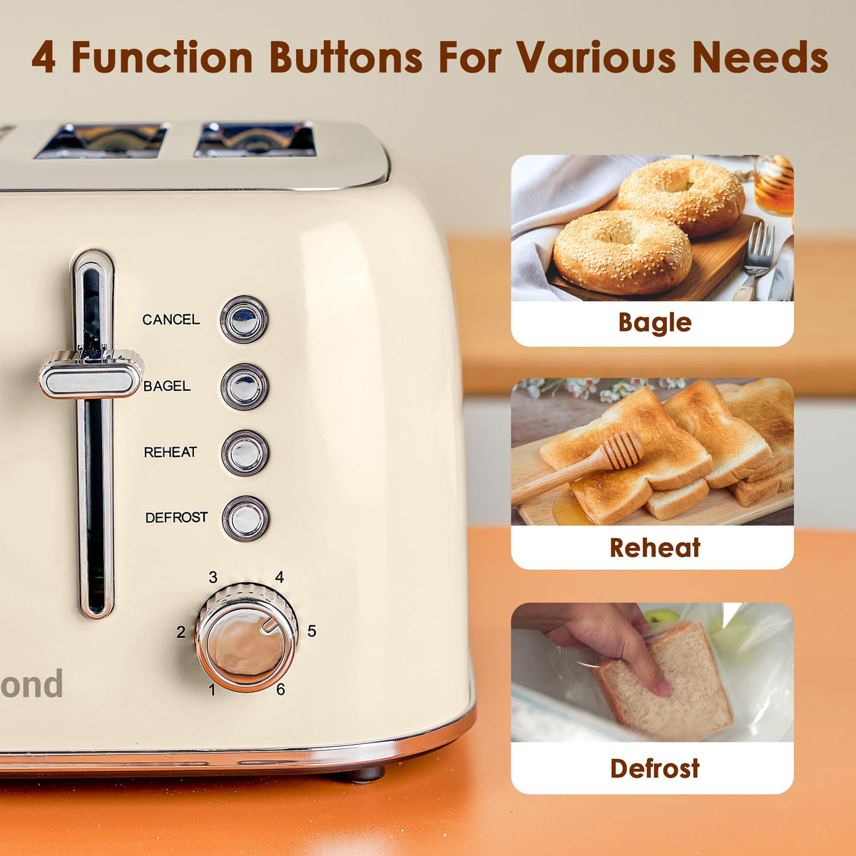 Roter Mond removable crumb tray keeps counters clean after toasting
