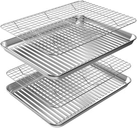 ROTTAY stainless steel half sheet pan with rack set for warp-resistant, even baking
