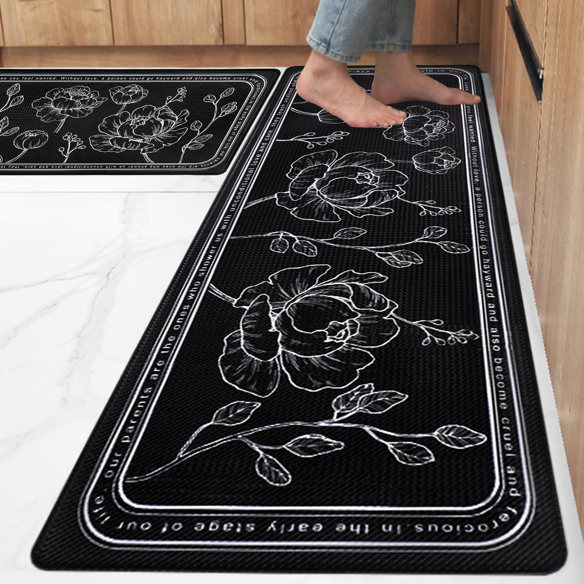 ROTTOGOON 2pc kitchen mat set front view for enhanced standing comfort.