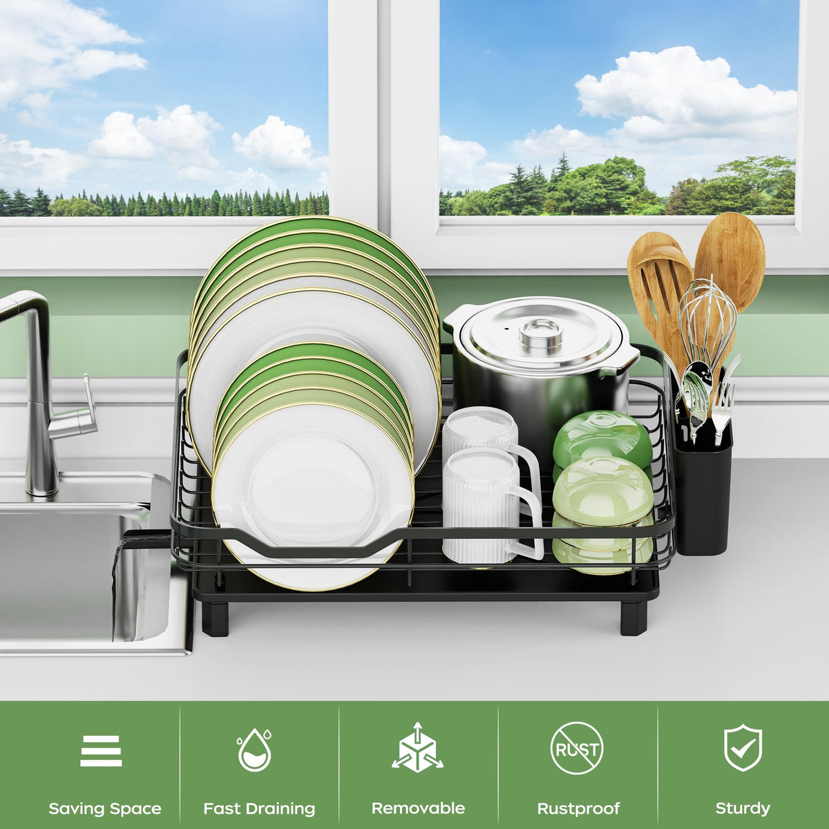 ROTTOGOON dish rack with removable drainboard for easy cleaning and flexible placement