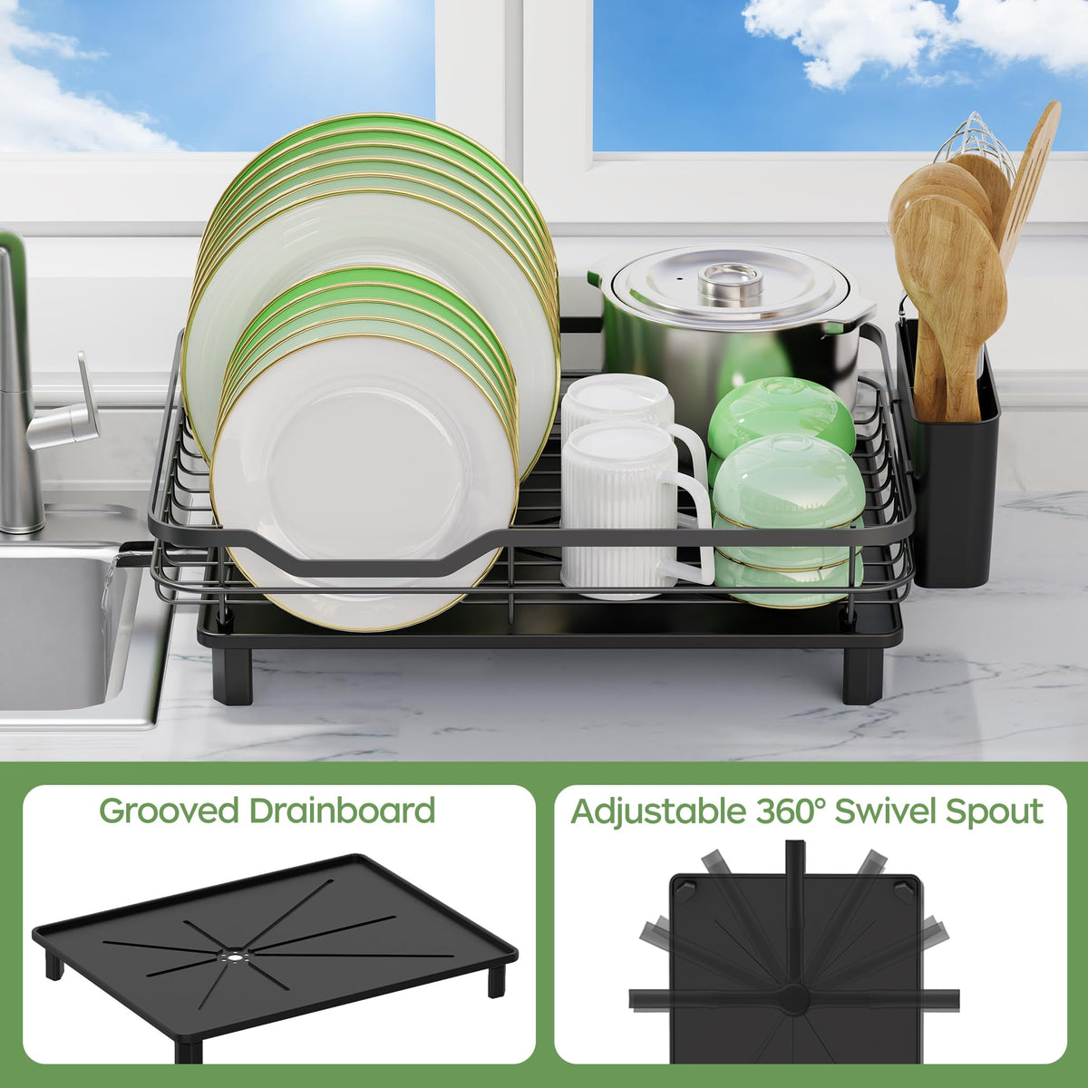 ROTTOGOON dish rack side view highlighting sturdy stainless steel build
