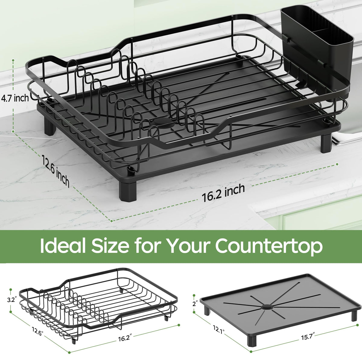 ROTTOGOON dish rack with swivel drain spout directing water into the sink