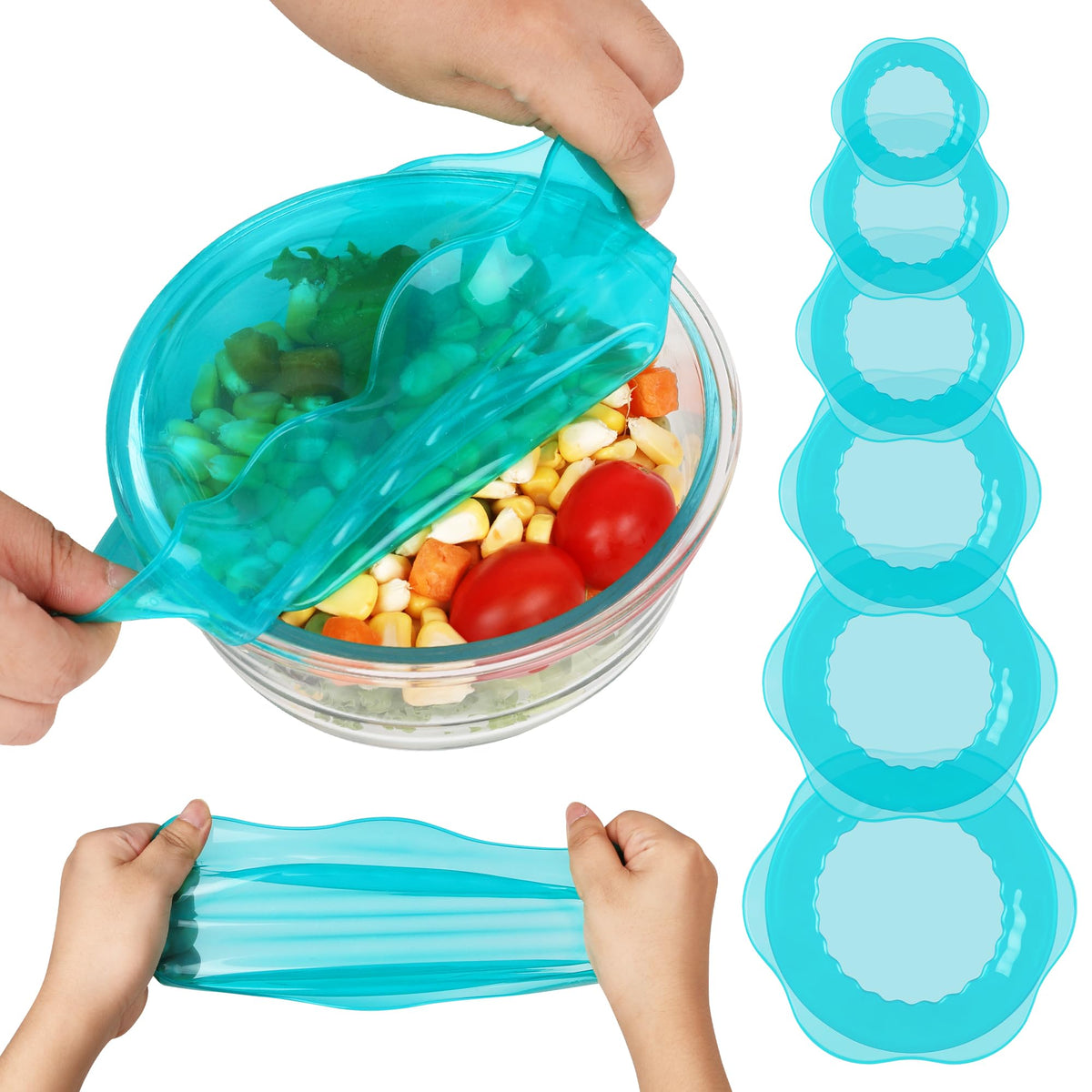 ROTTOGOON silicone stretch lids create an airtight seal on containers.