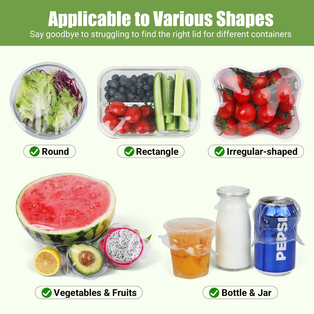 ROTTOGOON silicone stretch lids fit rectangle containers for versatile storage