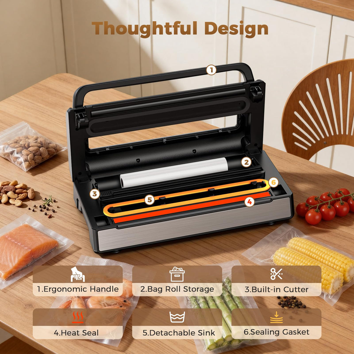 ROUUO vacuum sealer in dry mode preserves dry items with precision