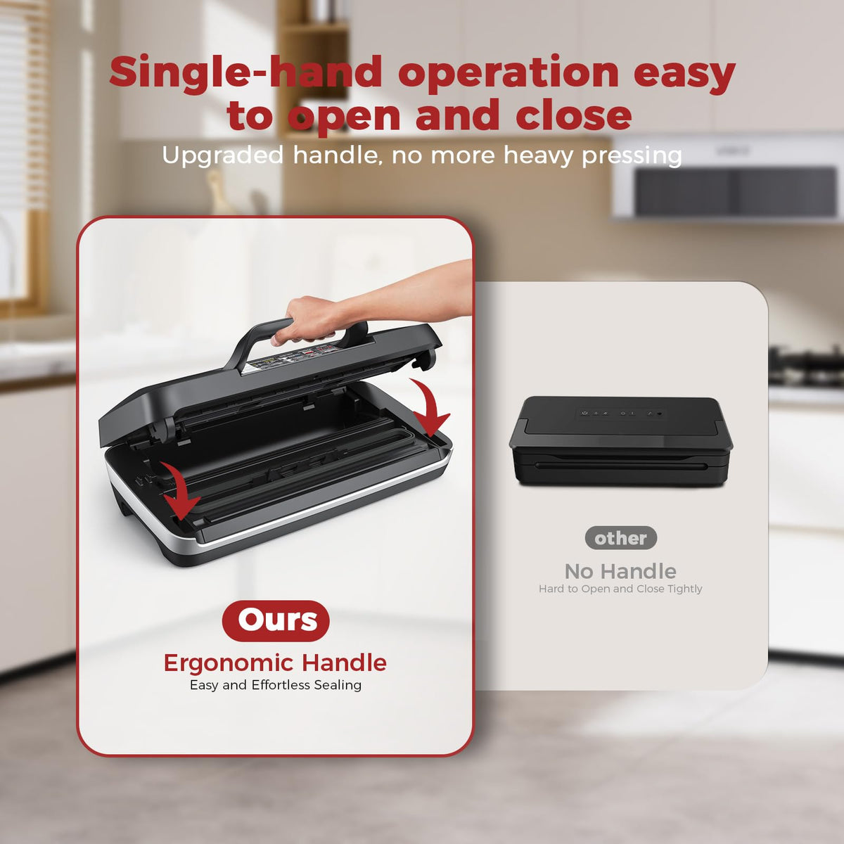 ROUUO built-in cutter and storage keeps counters organized while sealing