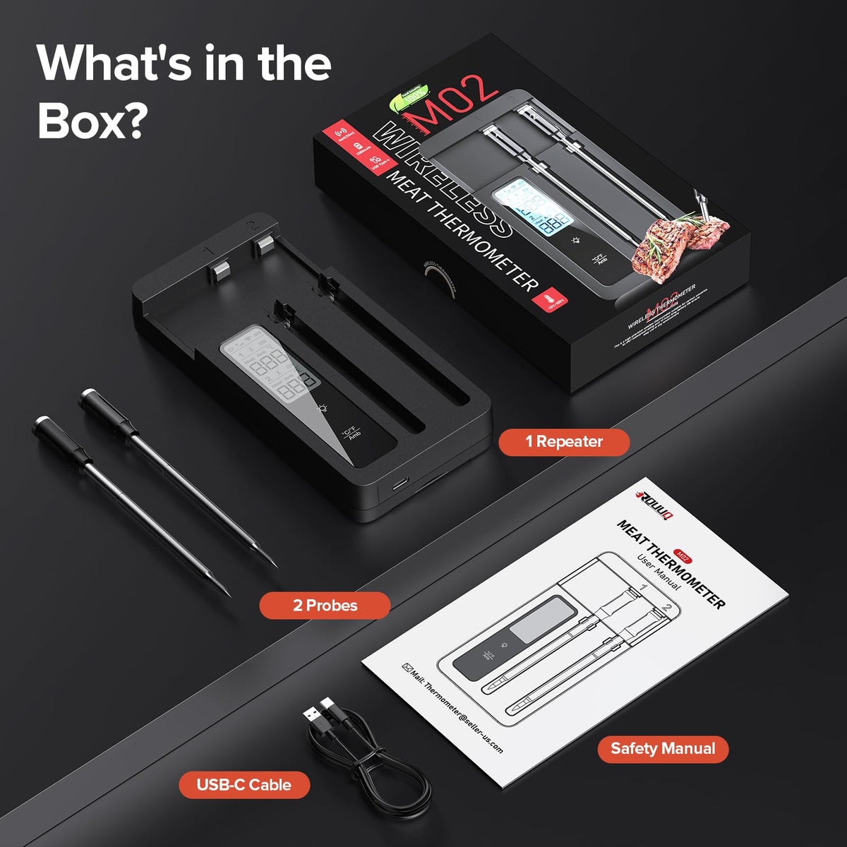 ROUUO dishwasher-safe probes simplify cleanup after busy cooking sessions.