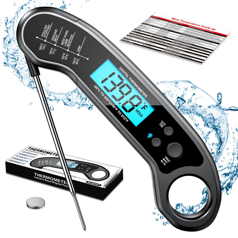 ROUUO meat thermometer digital display for instant, precise readings during grilling.