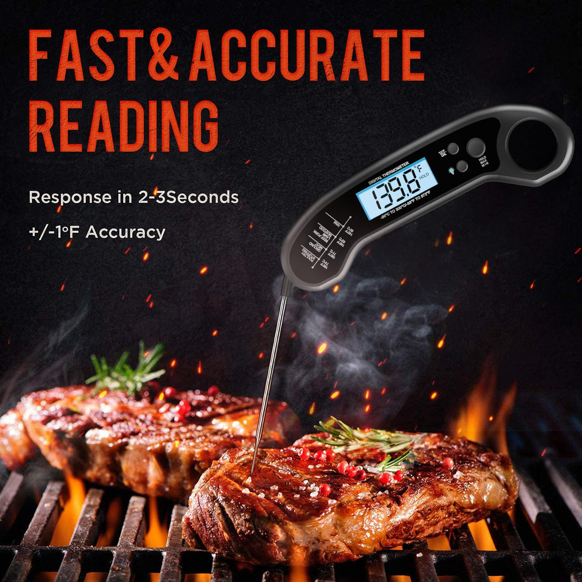 ROUUO thermometer LCD display showing instant temperature readout